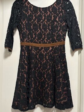 C. Luce Black Lace with Brown Underlay Dress